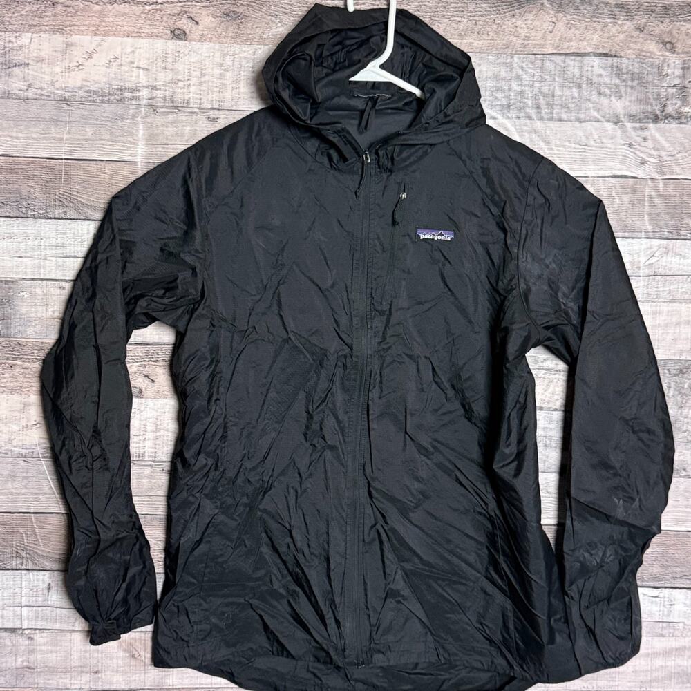 Patagonia Houdini Jacket Womens Large Black Full Zip Hooded Lightweight